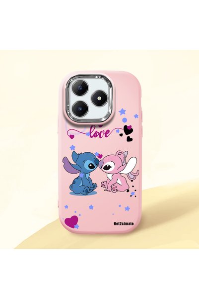 Hontinga Realme C63 Compatible Case Camera Protective Pink Stitch Patterned S...