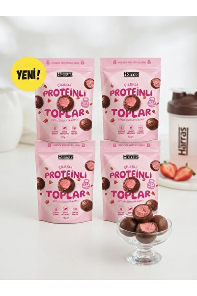 Harras Çilekli Proteinli Toplar 72 g x 4 Adet - Sütlü Çikolata Kaplı & Yüksek...