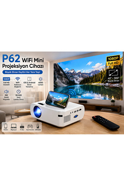MDSTECH P62 WiFi Mini Projeksiyon Cihazı 1080P Full HD Destekli, iOS Android ...