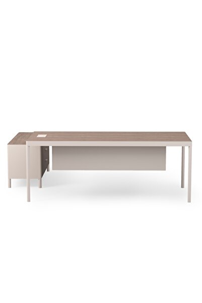 Vivense LESS ETAJERLİ OFİS MASASI, CEVİZ, 200 CM