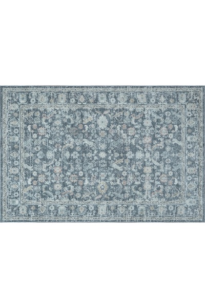 Vivense MAVİ VE ANTRASİT ESKİTME DESENLİ VİNTAGE HALI, 60X90