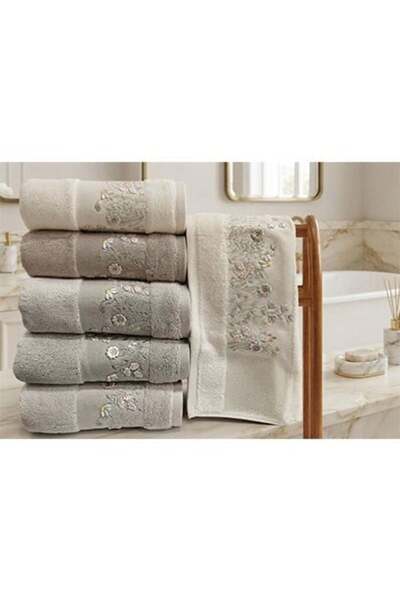Pupilla Combed Cotton Embroidered Towel 6 Pieces 50*90 Sonya Papatya