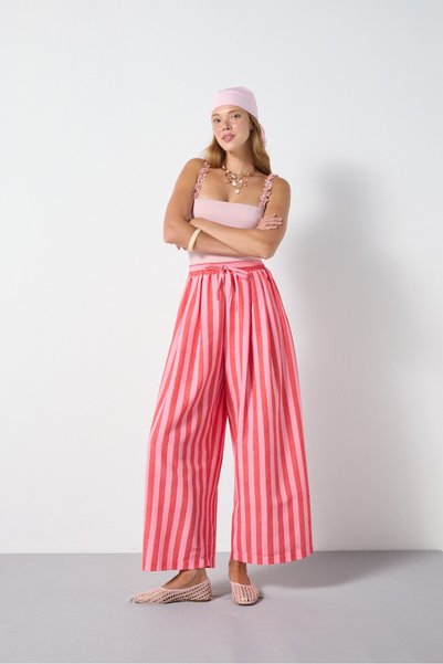 mina aise Striped Loose-Fit Trousers Red