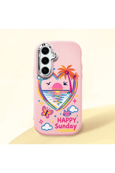 Hontinga Samsung Galaxy S25 Compatible Case Camera Protector Pink Heart Patte...