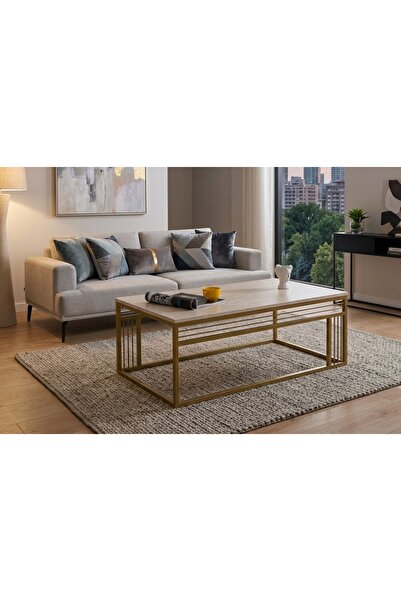 Vivense MİLANO GOLD METAL AYAKLI TRAVERTEN ÜST TABLALI ORTA SEHPA