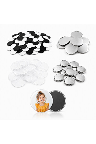 Goldpix 100'lü Paket 58 mm Yuvarlak Buton Rozet Magnet Malzeme Seti - Ön Arka...