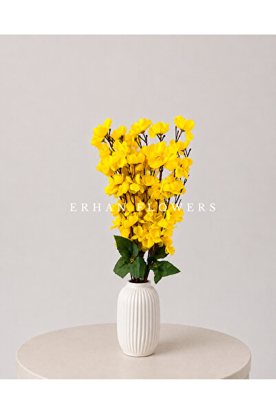ERHAN FLOWERS YAPAY SARI BAHAR DALI 7 DALLI - DEKORATİF VAZO İÇİ ÇİÇEKLİ BAHA...
