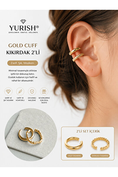 YURISH Kadın Gold Cuff Kıkırdak 2’Li