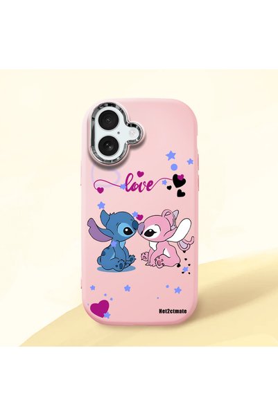 Hontinga iPhone 17 Compatible Case Camera Protector Pink Stitch Pattern Silic...