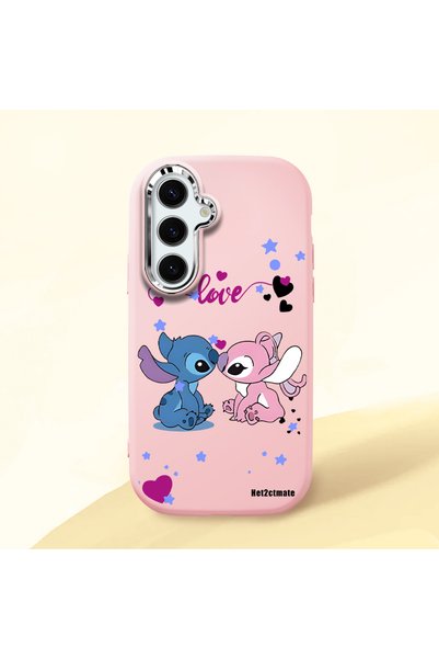 Hontinga Samsung Galaxy S25 Compatible Case Camera Protector Pink Stitch Patt...