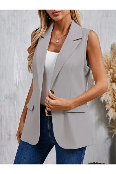 Şeker Portakalım Women's Sleeveless Collared Front Single Button Atlas Jacket