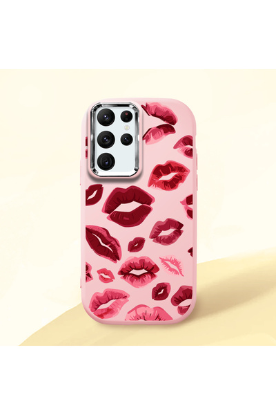 Hontinga Samsung Galaxy S22 Ultra Compatible Case Camera Protective Pink Kiss...