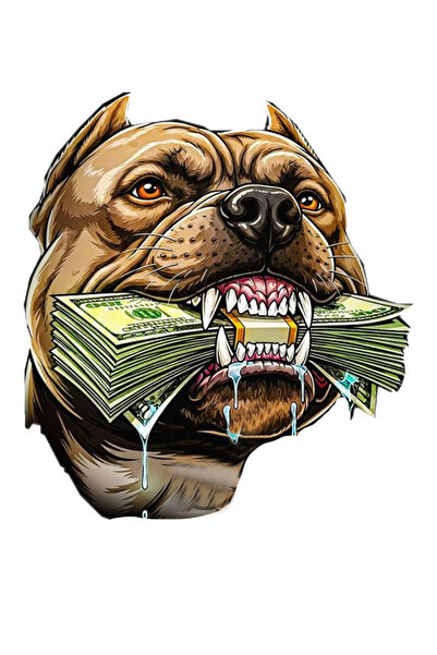 MegaSticker Dolar ısıran pitbull sticker Araba, Motorsiklet, Kask, Laptop, Cam Sticker 13x12 Cm