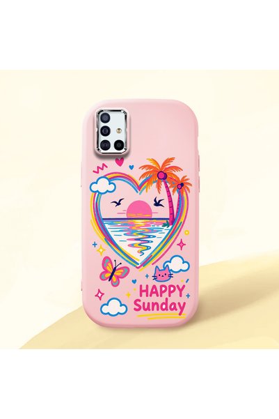 Hontinga Samsung Galaxy A51 Compatible Case Camera Protective Pink Heart Patt...