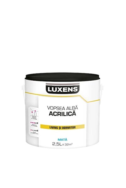 Luxens Vopsea Albă Lavabilă Premium, Interior, 2.5 L, Finisaj Mat