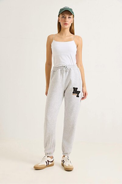 Raneel Kazançlı Alışveriş 3 Threaded Embroidered Gray Tracksuit with Elastic ...