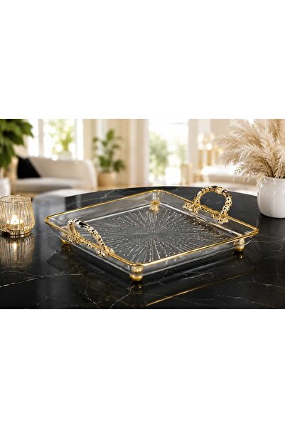Buldem Square Presentation Tray with Gold Detailing on Feet and Handles – Sty...