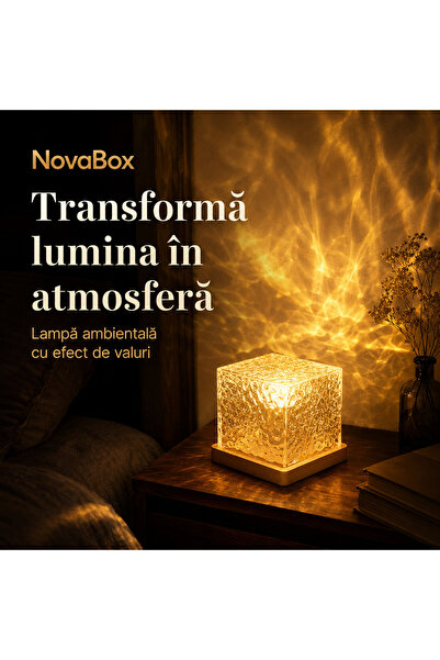 NovaBox Lampă ambientală LED NB-018, cub acrilic texturat, efect de valuri, l...