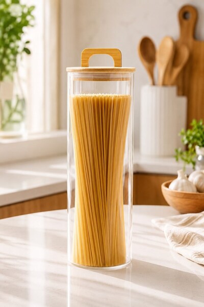 Raneel Kazançlı Alışveriş Round Shape Storage Jar with Glass Hand-Held Lid