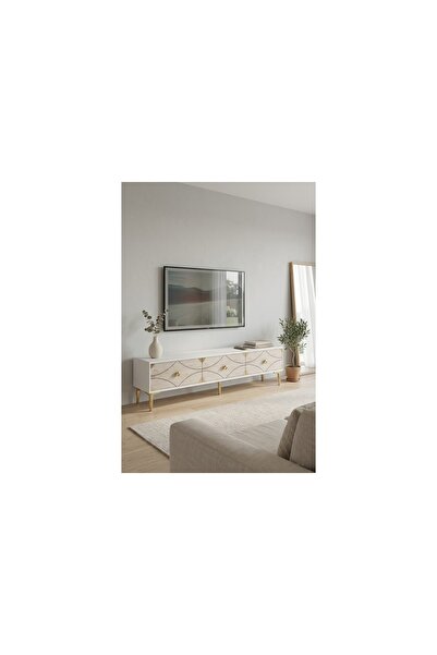 Vivense ALFA TV SEHPASI BEYAZ TRAVERTEN GOLD 180 CM TSA1897BTG