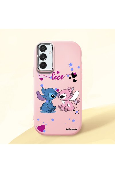Hontinga Samsung Galaxy M15 Compatible Case Camera Protective Pink Stitch Pat...