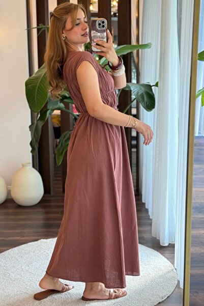 Raneel Kazançlı Alışveriş Women's V-Neck Dress with Tie Detail and Rubber Detail