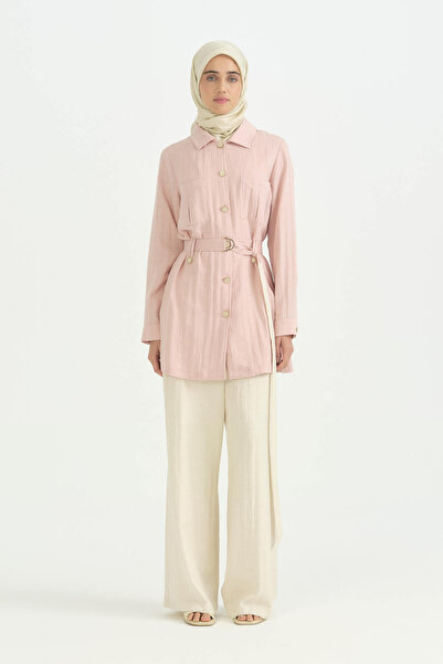 Nihan Comfortable Fit Rayon Trousers Tunic Set - Powder