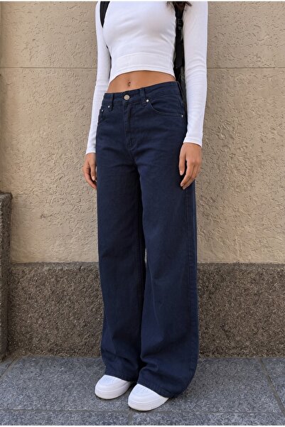 alanora High Waist Wide Leg Palazzo Stretchy Lycra Dark Navy Blue School Trou...