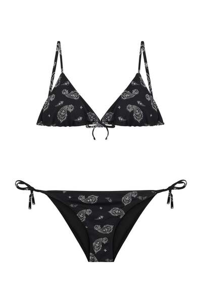 Beauty Omelette Siyah Şal Desen İbiza Üçgen Bikini