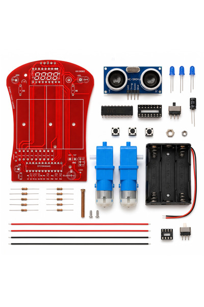 LEHİMSİZ Ultrasonik Sensörlü Engelden Kaçan Robot Eğitim Kiti-MAVİ MOTORLU (Metal Dişli)