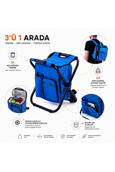 ARGEUS Katlanabilir Soğutuculu Sırt Çantalı Tabure - ChillPack - Mavi