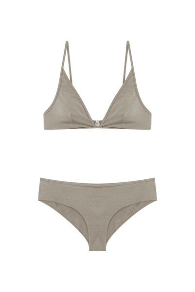 Beauty Omelette Bej Simli Kalın Üçgen Form Bikini