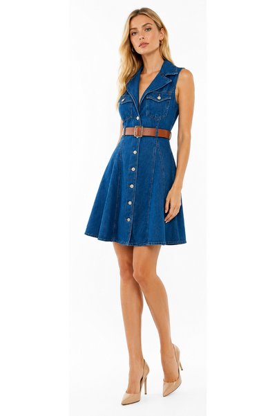 Generic Brand Women's Summer Casual Sleeveless Denim Dress with Button Front
