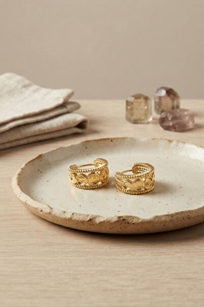 naque 316L Steel Gold Color Coin Figured Earrings with Engraved Edges Tj-Bkp1...