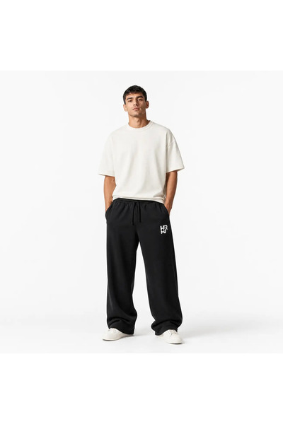Siyah Baskılı Oversize Eşofman Altı Unisex