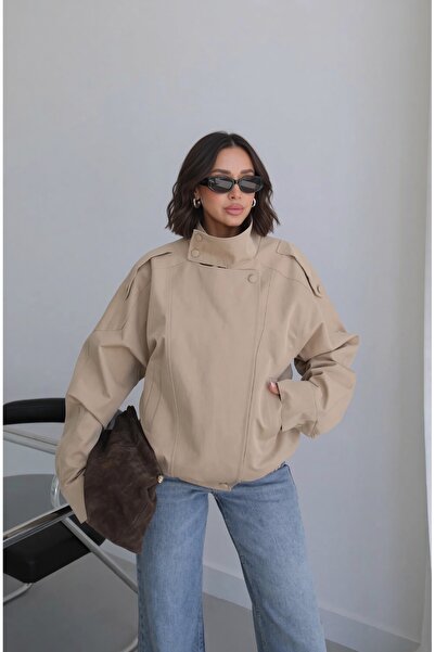 SHILSEE BEUTİQUE Women's Stand-Up Collar Water-Repellent Fabric Bomber Jacket...