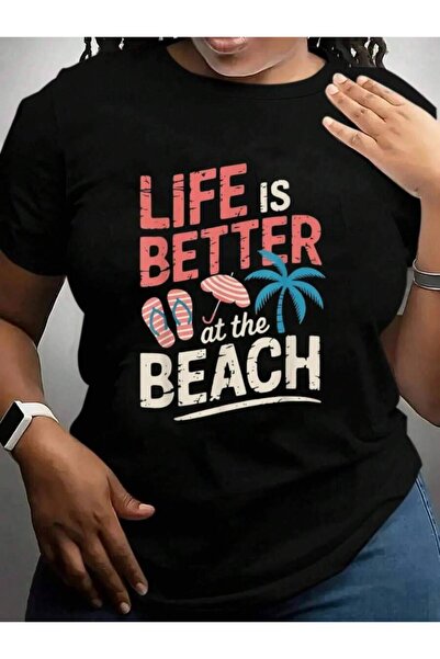 25W تي شيرت بطباعة جرافيكية باللون الأسود من Life Is Better At The Beach Summ...