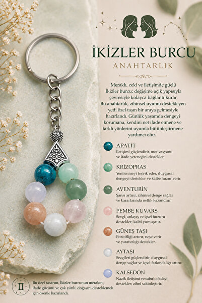 OSMANLI DOĞAL TAŞ Certified Gemini Zodiac Sign Keychain
