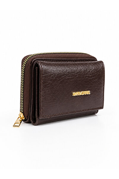 Sanmorris Women's Soft Faux Leather Multi-Card Holder Zippered Wallet Brown