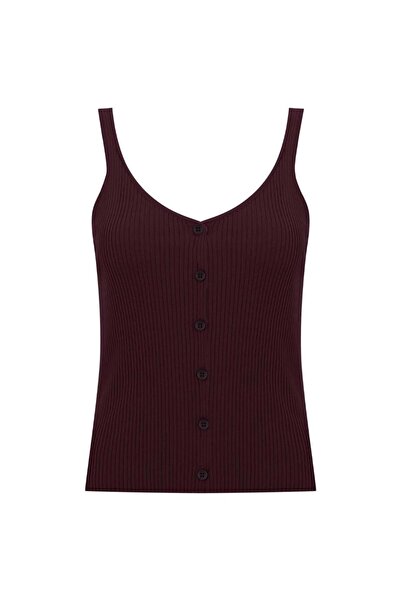Beauty Omelette Burgundy Strappy Buttoned Knitwear Top