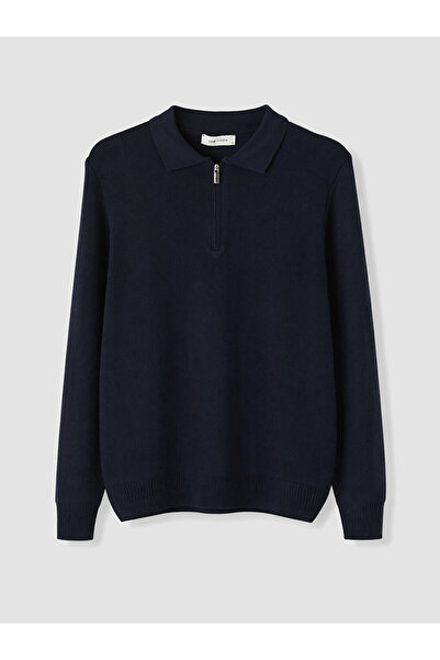LC Waikiki Ozmarka New Season Navy Blue Polo Collar Men's Knitwear Sweater