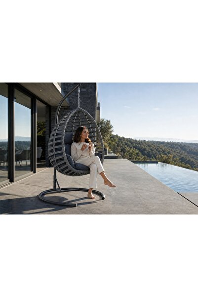 Vivense FINDIK TEKLİ RATTAN BAHÇE VE BALKON SALINCAĞI, ANTRASİT
