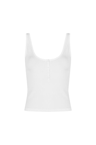 Beauty Omelette White Patched U-Neck Ribbed Undershirt