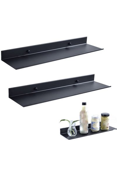 Morvena Picks Set de 2 rafturi de depozitare negre de 30 cm, montate pe peret...