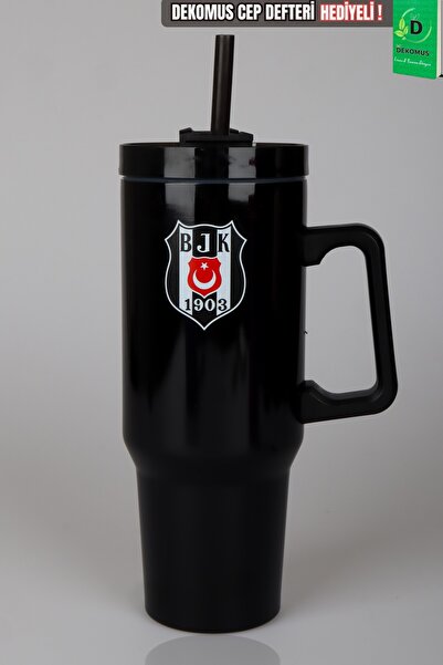 Beşiktaş X Dekomus Licensed Thermos Mug with Straw and Handle Stainless Steel...