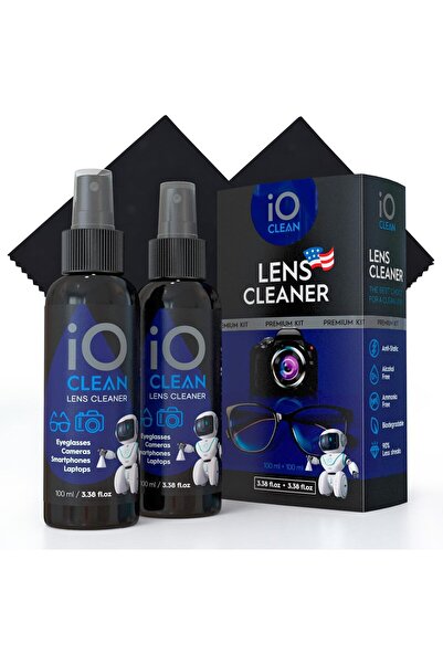 io clean منظف عدسات النظارات (3.38 أونصة + 3.38 أونصة + 2 قطعة قماش) - زجاجتا...