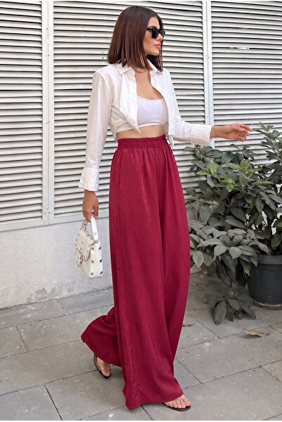 NEW LAVİVA Burgundy Elastic Waist, Pocketed, Spanish Style / Wide Leg Special...
