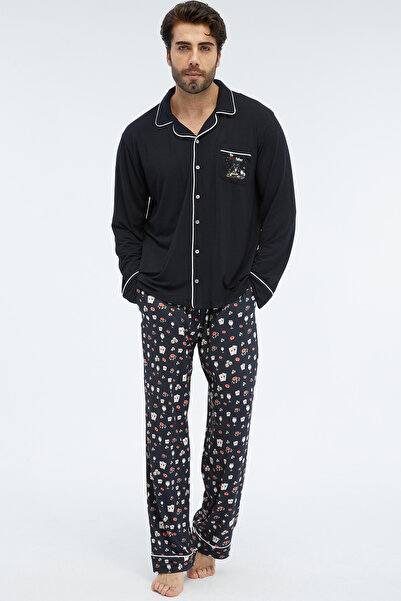 Goodfather Kedi Baskılı Uzun Kollu Pijama Takımı