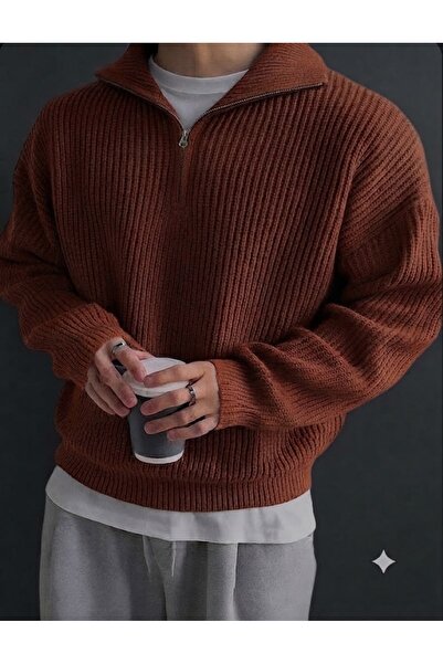 ixir Men's Long-Sleeved Oversized High-Neck Thick Winter Knit Sweater Basic Z...