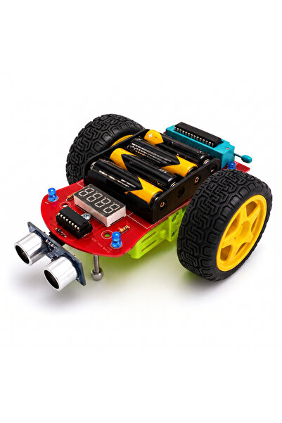 KUENS Lehimli Ultrasonik Sensörlü Engelden Kaçan Robot Eğitim Kiti-FOSFORLU M...